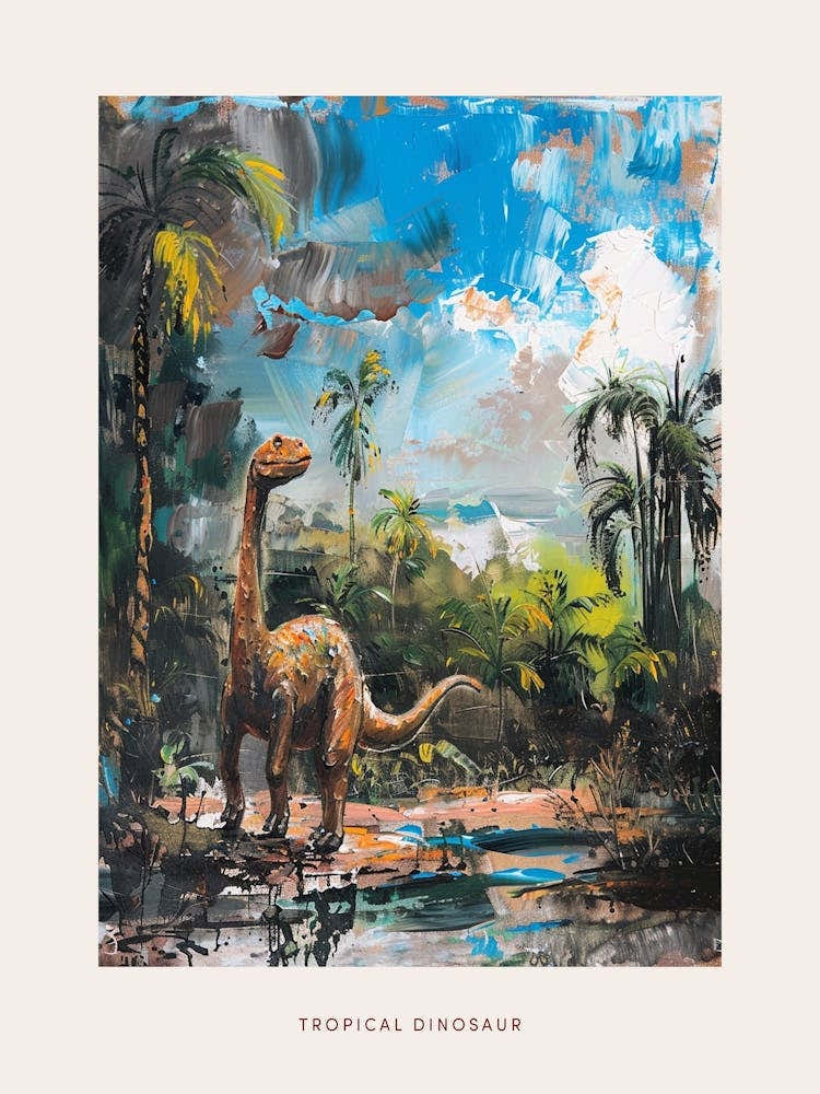 Dinosaur In The Tropical Landscape Painting 3 Poster
