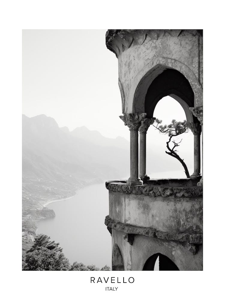 Poster Of Ravello, Italy, Black And White Analogue Photography 4