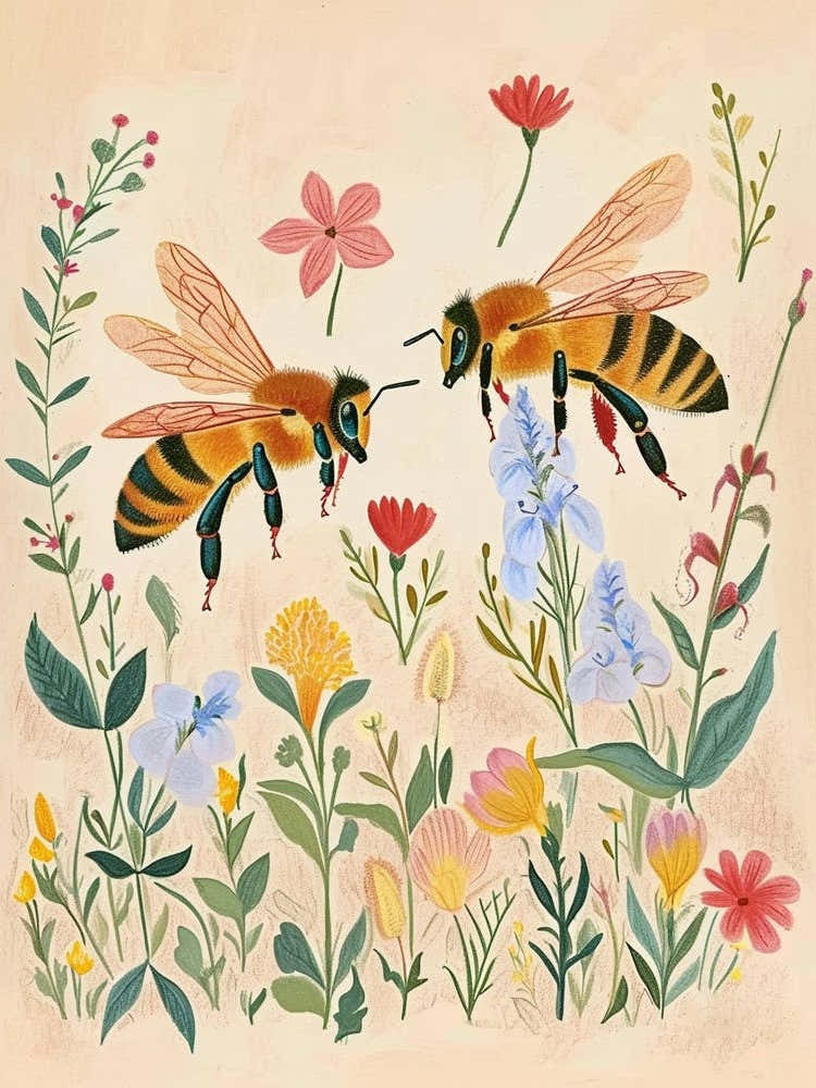 Folksy Floral Animal Drawing Bee
