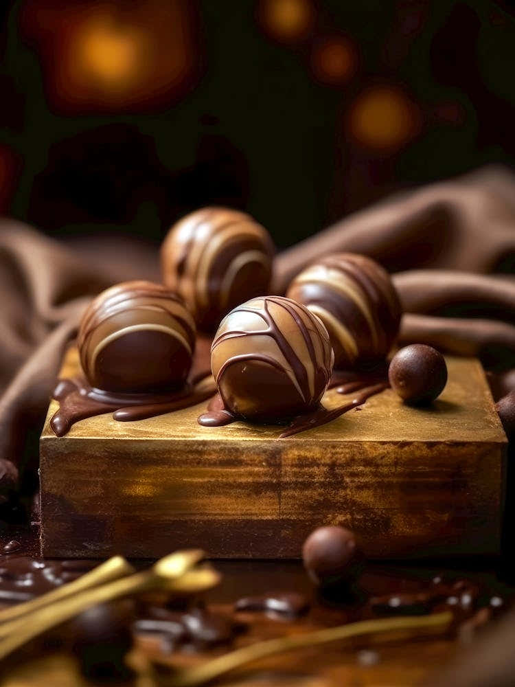 Chocolate Truffles On A Wooden Table sweet food