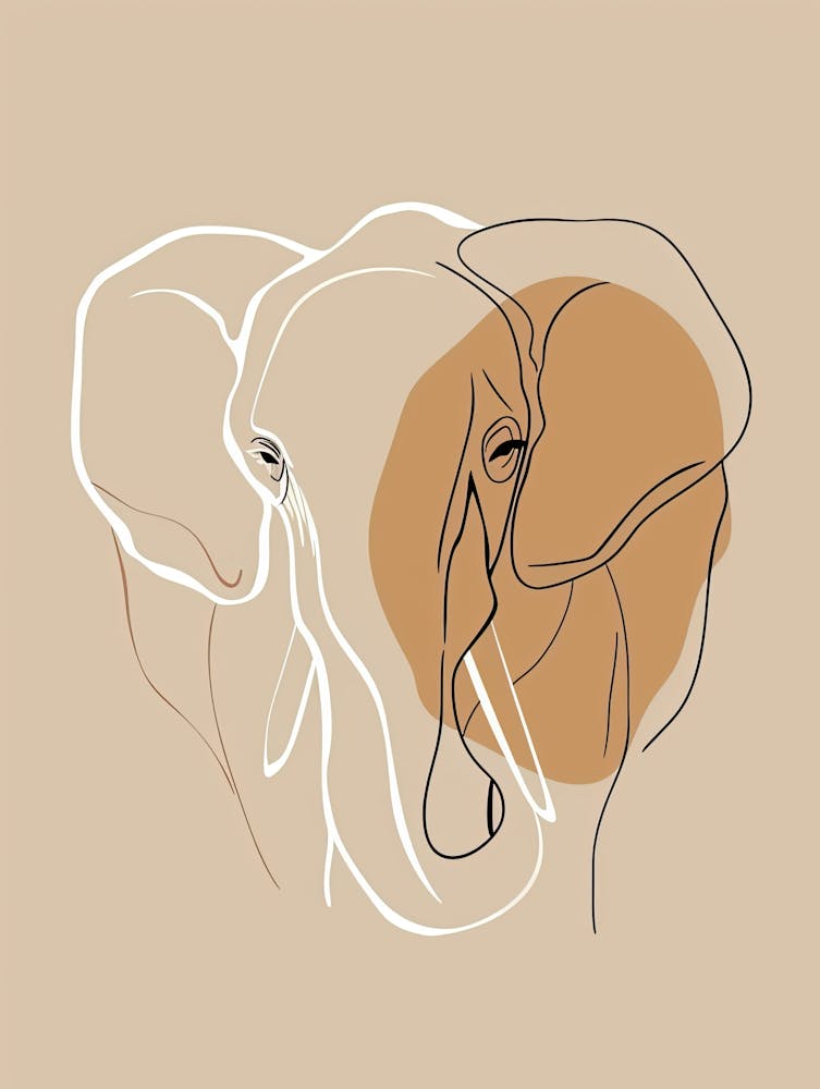 Elephant Portrait - Boho, Line Art