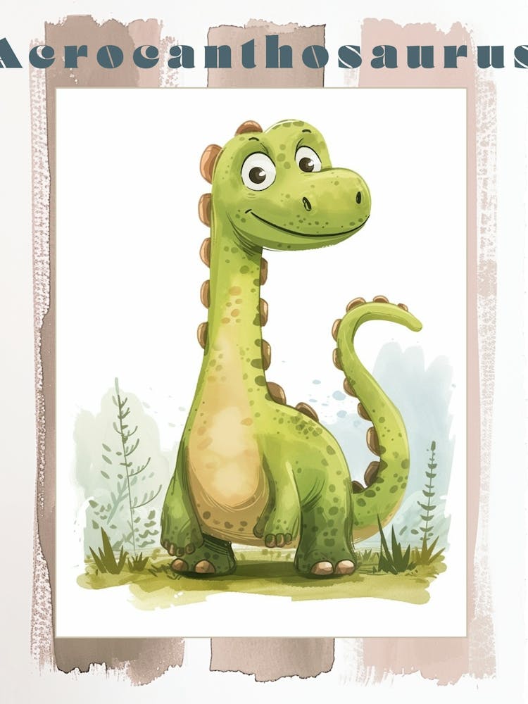Cute Cartoon Acrocanthosaurus Dinosaur Watercolour 2 Poster