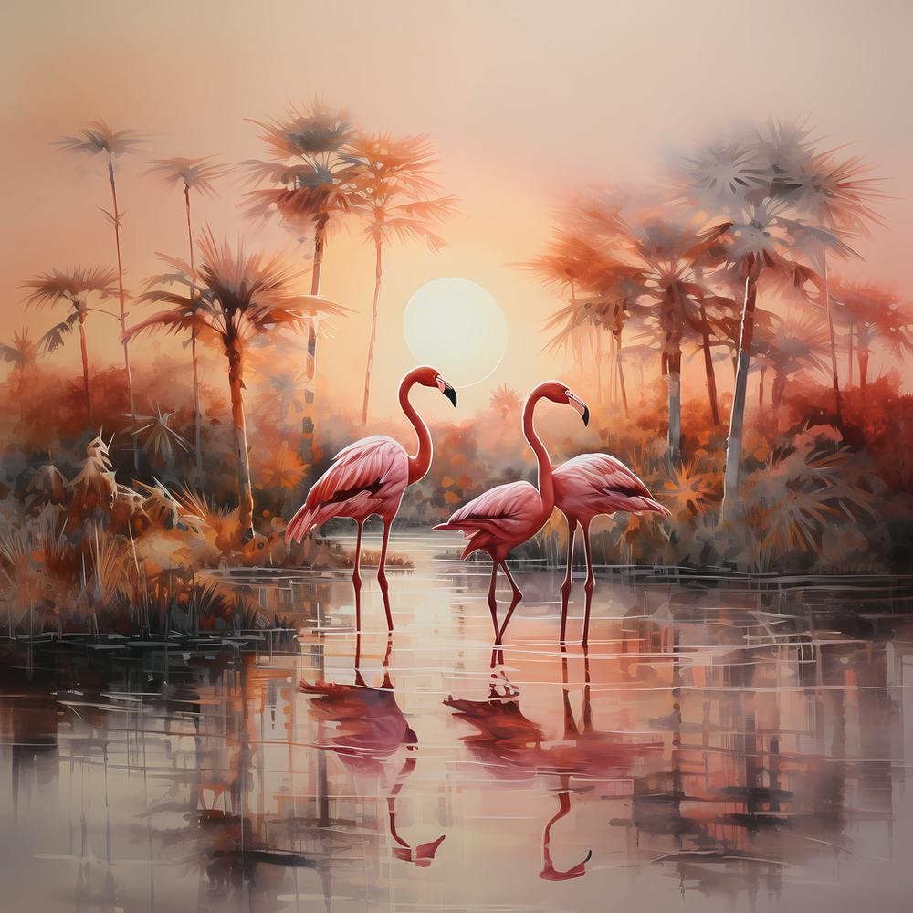 Flamingo Waltz: Serenity on Canvas