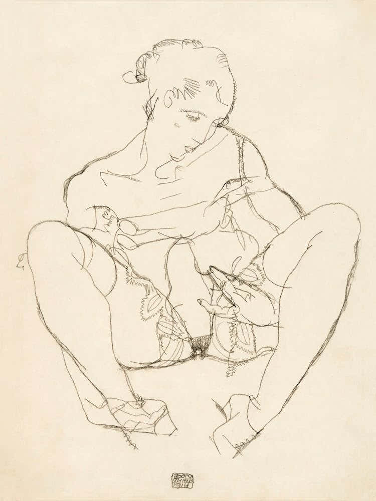 Woman Spreading Legs, Seated Woman In Chemise (1914), Egon Schiele