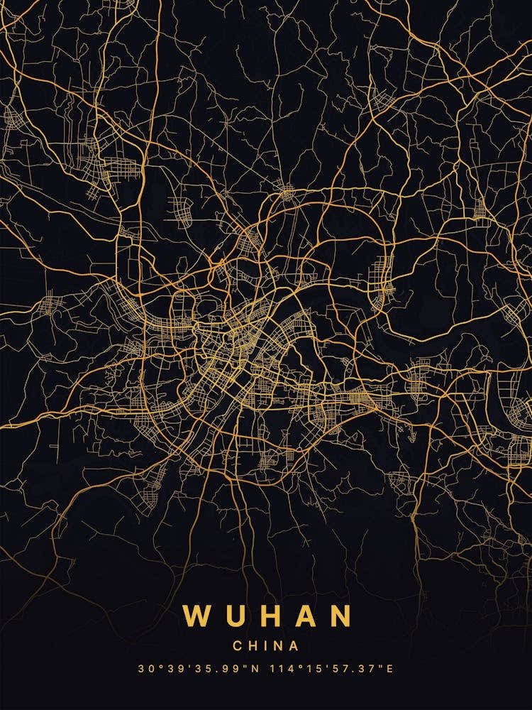 Wuhan China Black And Gold Map