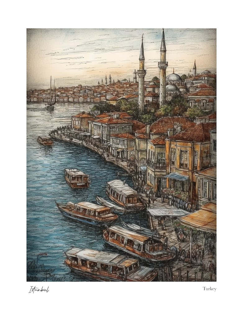 Istanbul Turkey Drawing Pencil Style 1 Travel Poster