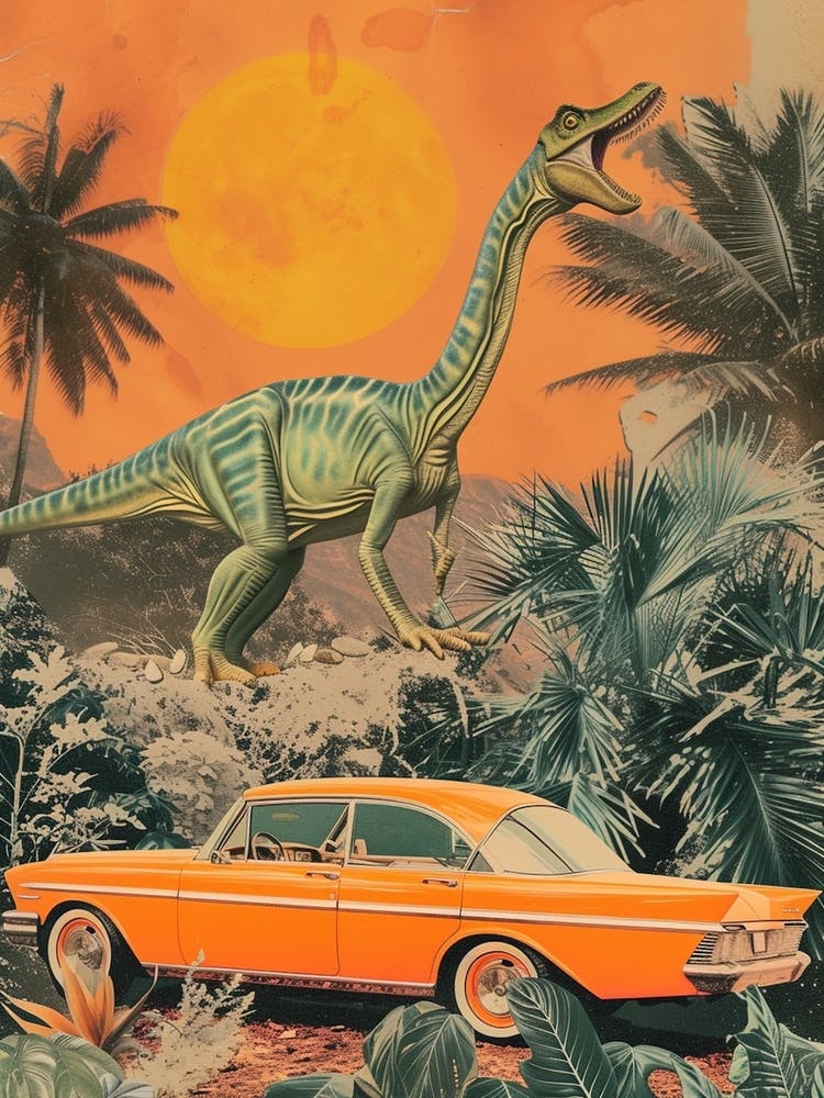 Dinosaur & A Retro Car Collage 1