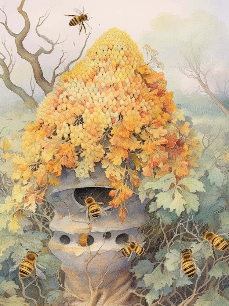 Hive Bee Beehive Watercolour Illustration 4