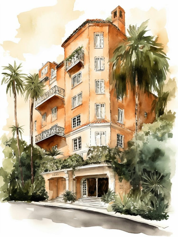 Beverly Hills Los Angeles Neighborhood, Watercolour 1