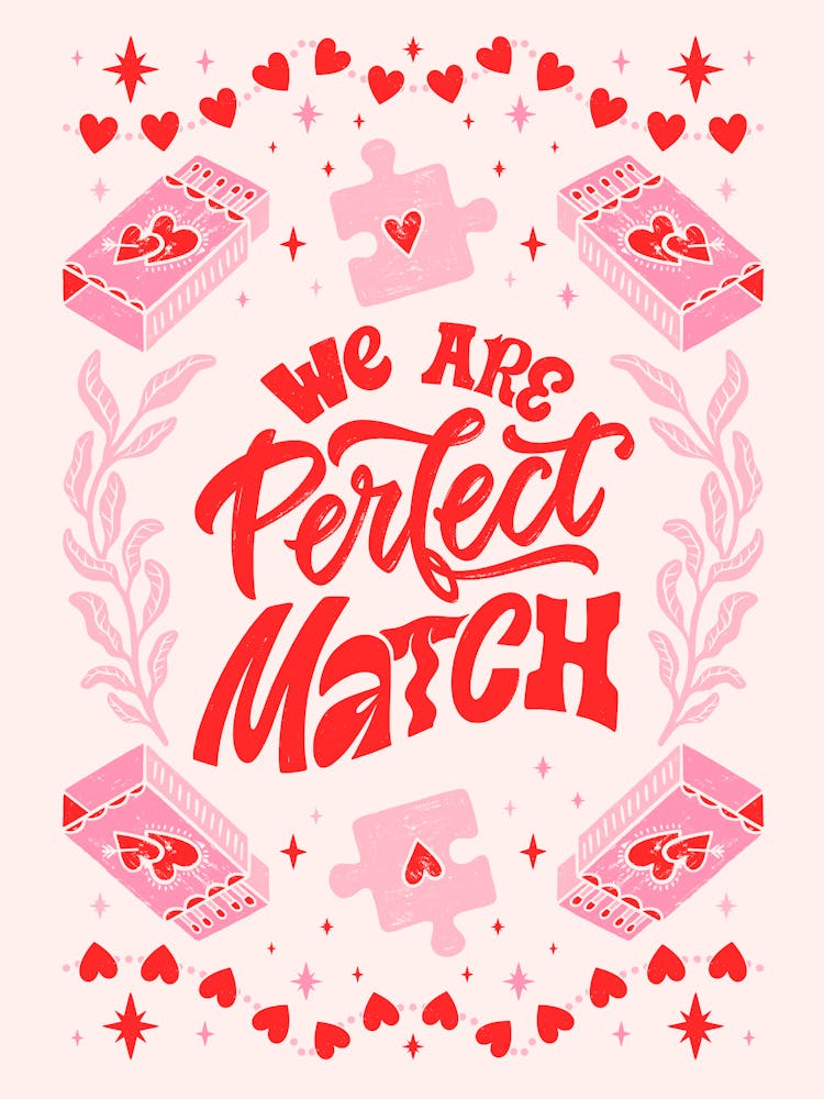 Perfect Match Poster - Romantic Wall Art for Couples, Valentine’s Day and Anniversary Gift