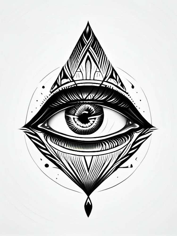 Consciousness, Symbol, Third Eye Simple Black & White Illustration 4
