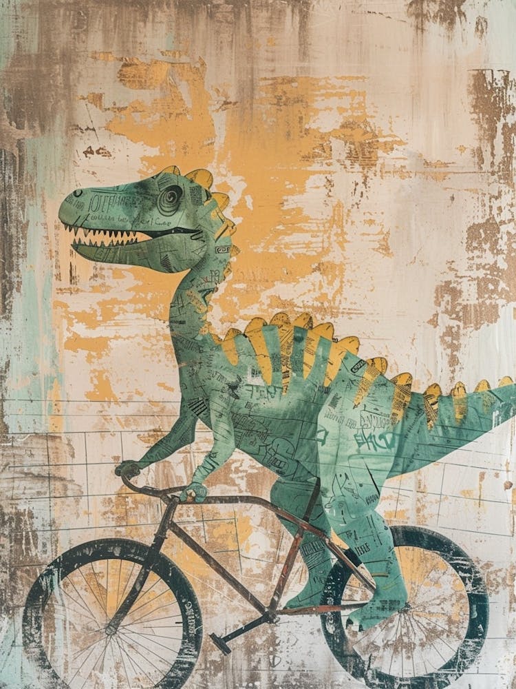 Grafitti Style Pastel Painting Dinosaur Riding A Bike 1