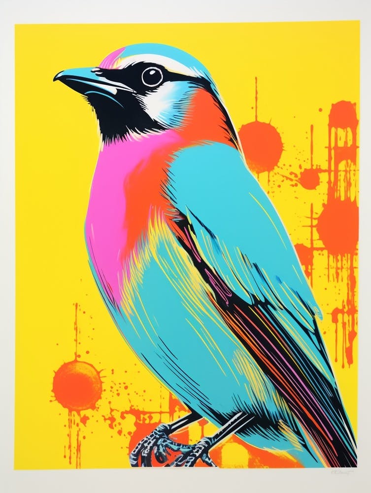 Andy Warhol Style Bird Cedar Waxwing 4