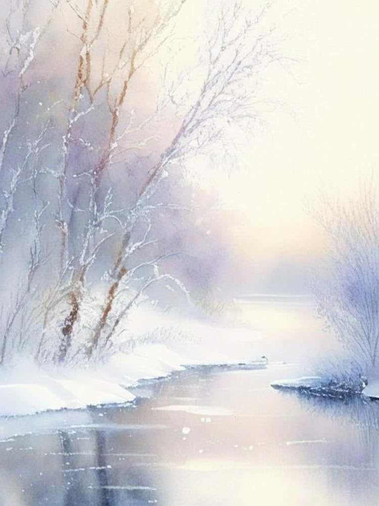 Frozen River Waterscape Gouache 1