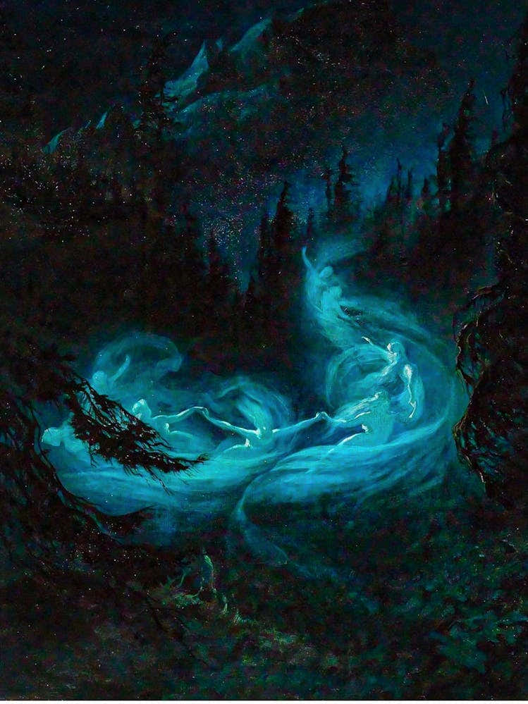 The fairy dance 1895 Oil on Canvas by German Painter Karl Wilhelm Diefenbach (1851-1913) - Perfect for Fairycore or Witchy Pagan Gallery Feature Wall HD Remastered 1