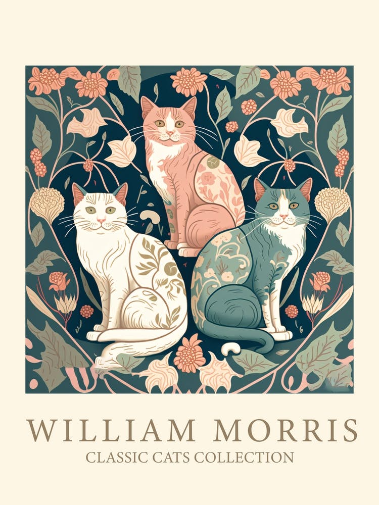 William Morris  Inspired Cats Pink