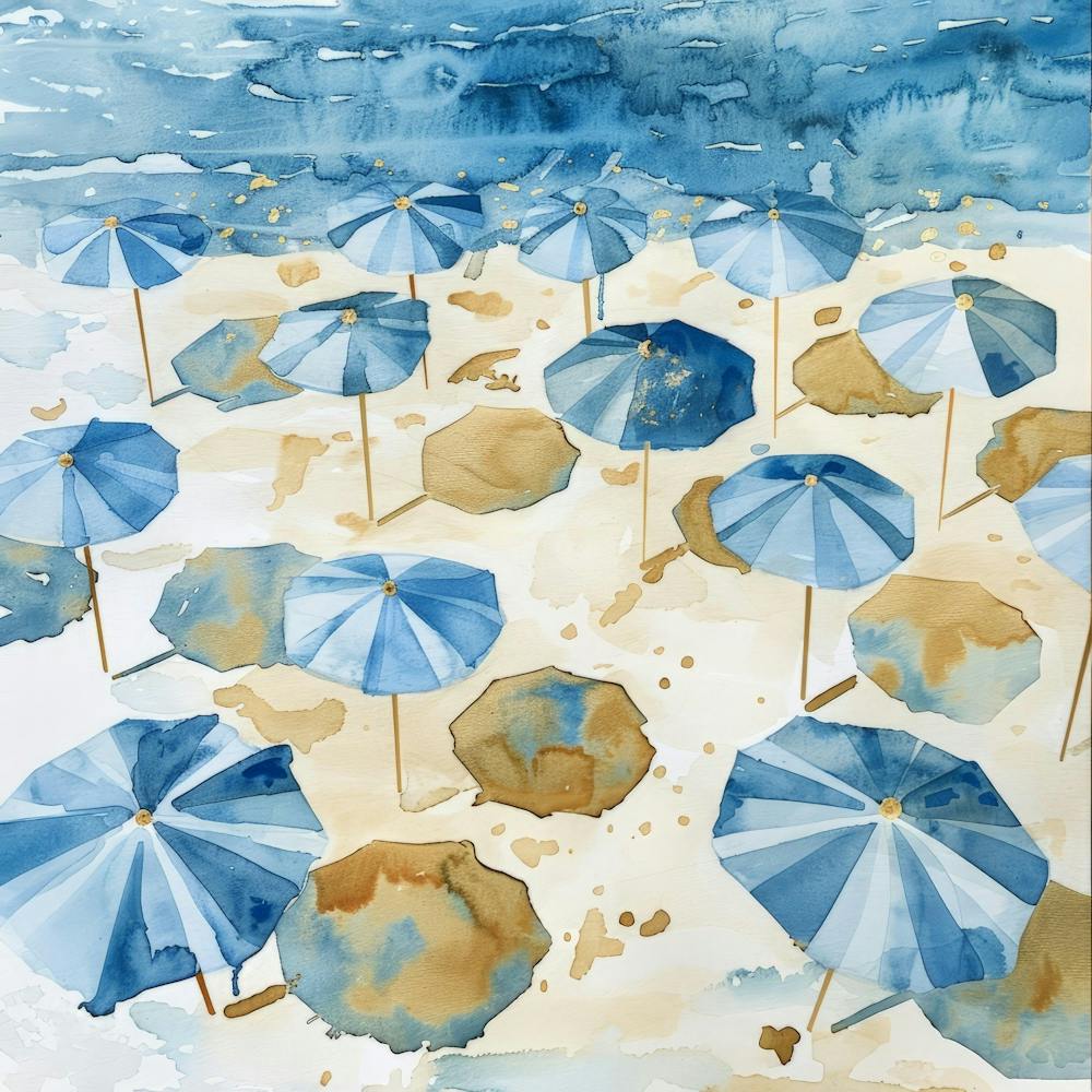 Blue Umbrellas On The Beach 2