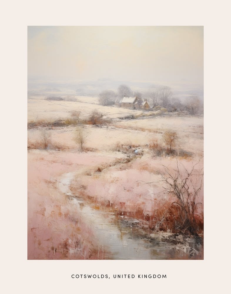 Dreamy Winter Painting Poster Cotswolds United Kingdom 1