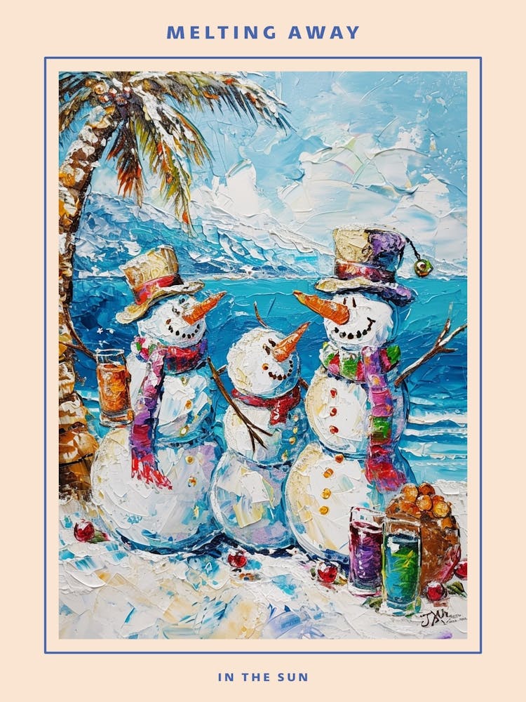 Snowmen On The Beach Painting Poster 3