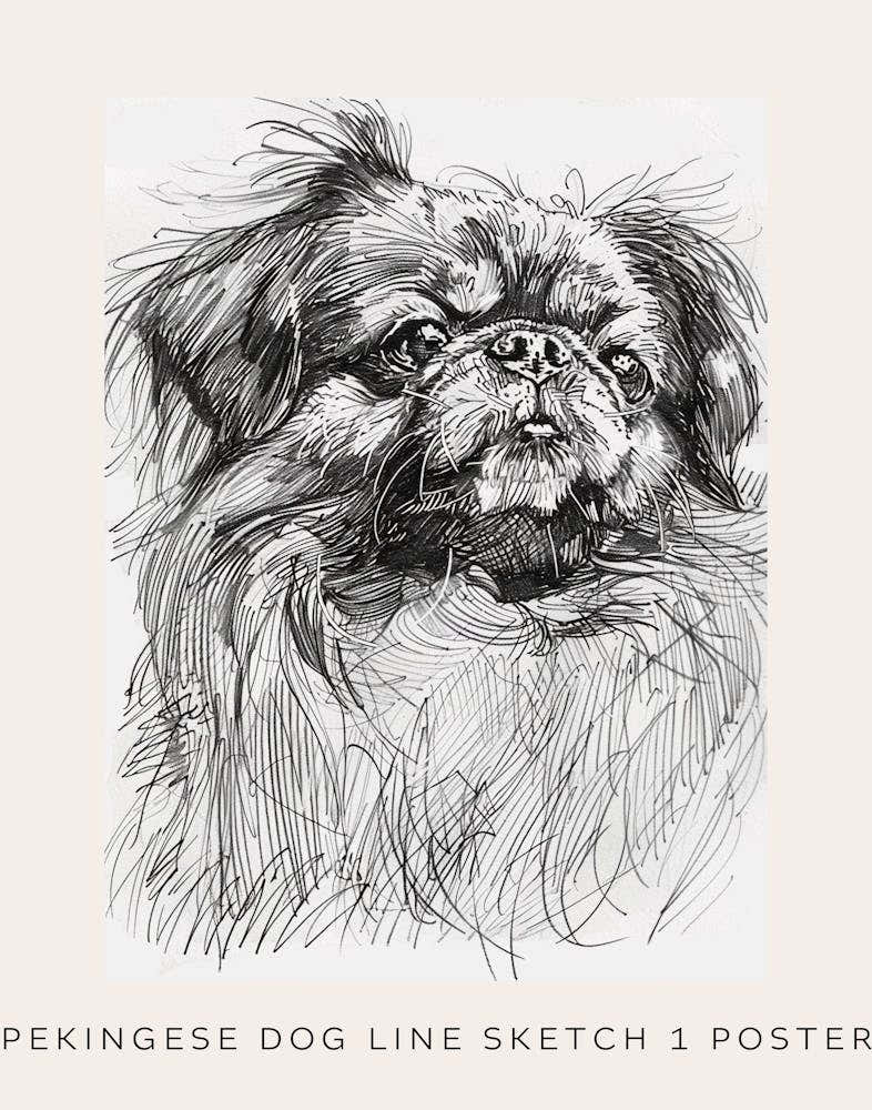 Pekingese Dog Line Sketch 1 Poster