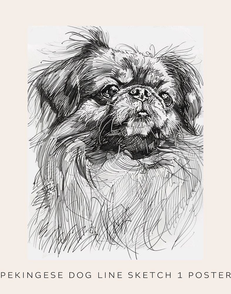 Pekingese Dog Line Sketch 1 Poster