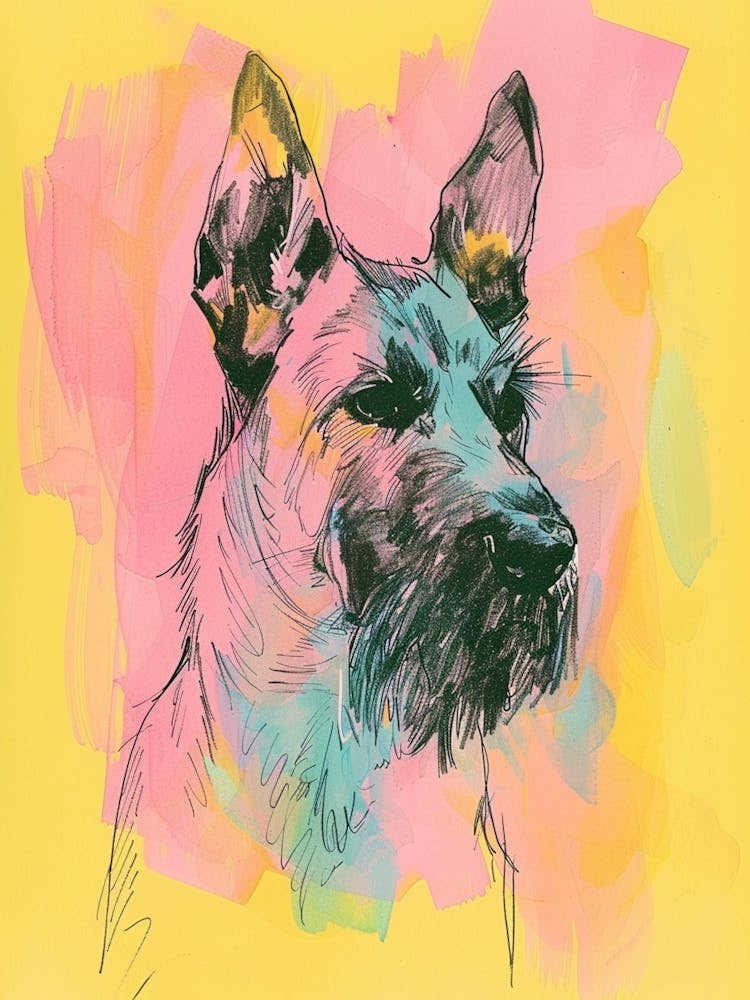 Pastel Bouvier Des Flandres Dog Pastel Line Illustration 1