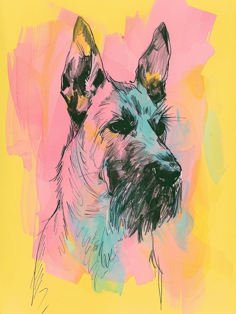 Pastel Bouvier Des Flandres Dog Pastel Line Illustration 1