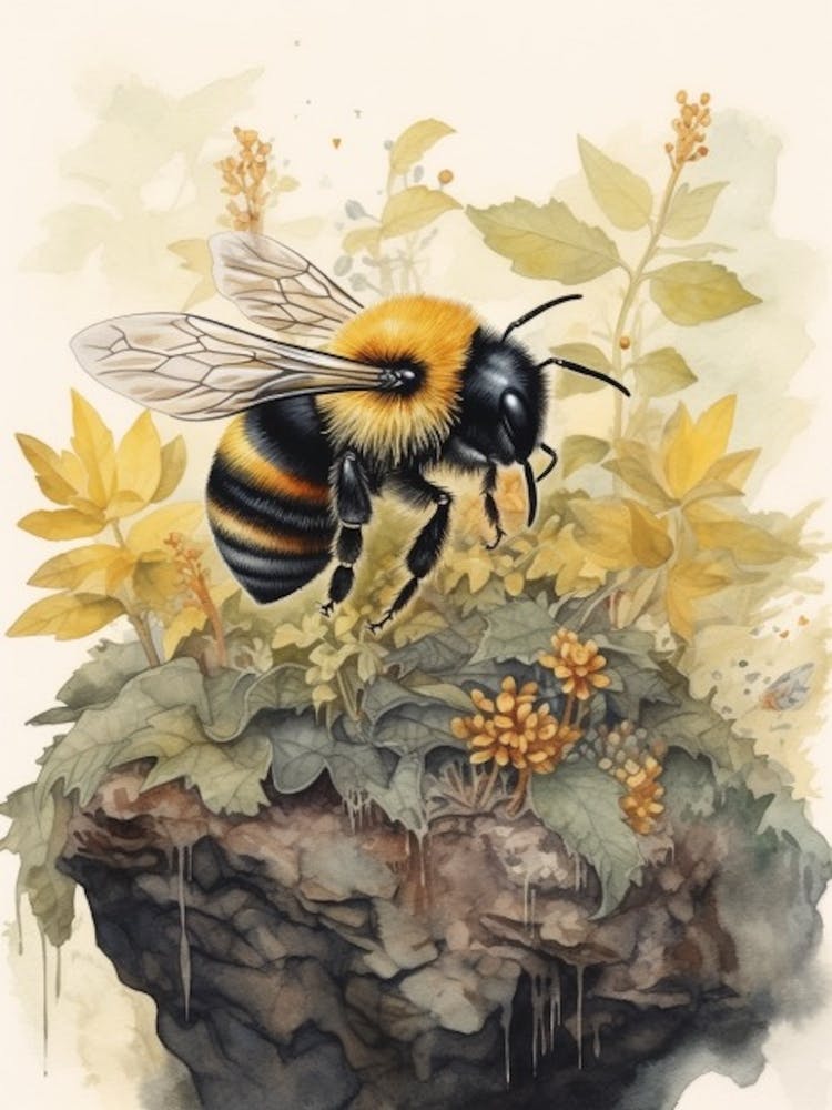 Large Earth Bumble Bee Beehive Watercolour Illustration 2