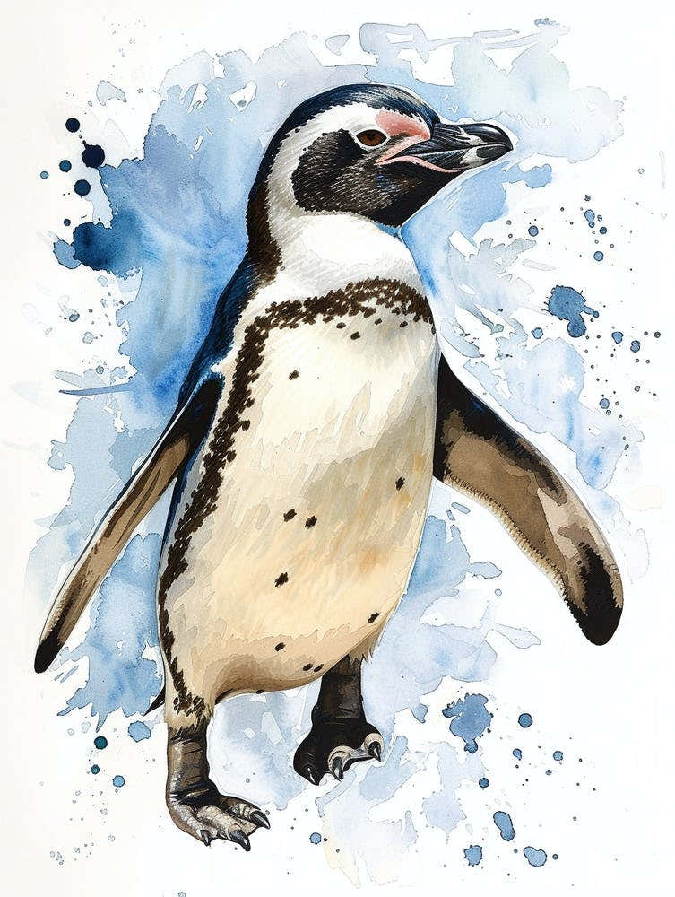 Humboldt Penguin Fernandina Island Watercolour Painting 2