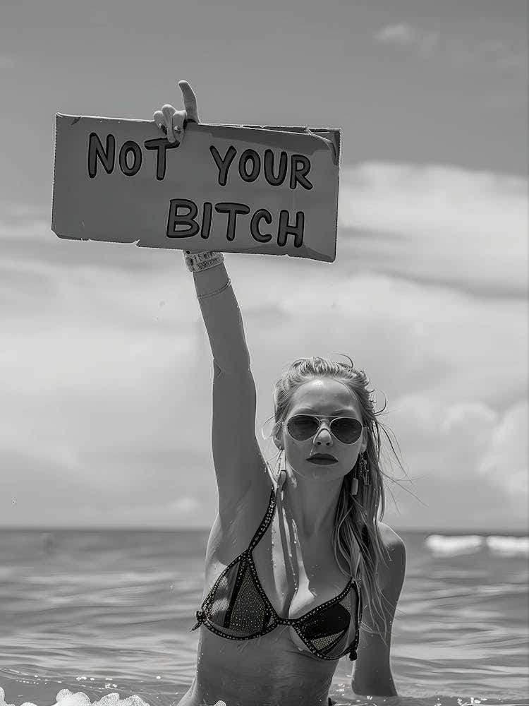 Not Your Bitch Wall Art, Women S Rights, Woman Empowerment, Woman At Beach, Black And White Print, Feminist Poster, Retro Wall Decor