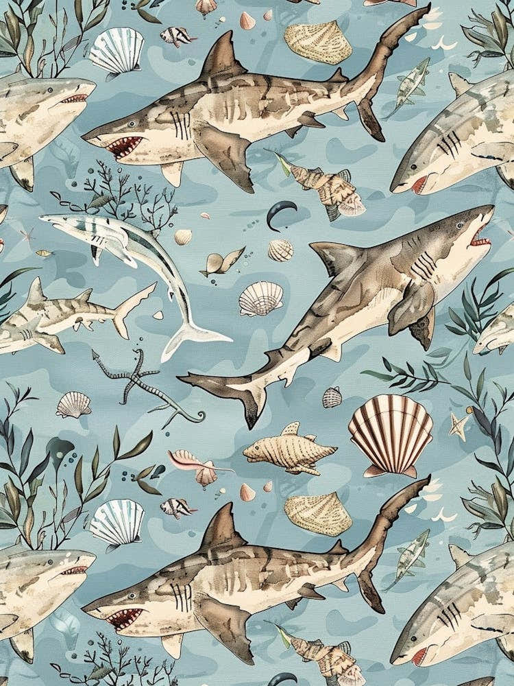Pastel Blue Wobbegong Shark Illustrative Pattern