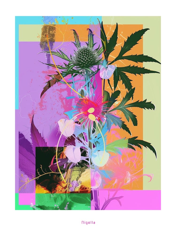 Nigella 3 Neon Flower Collage Poster