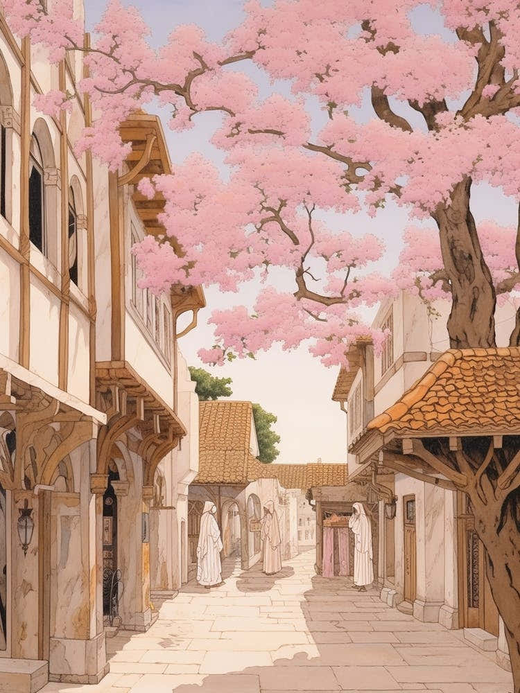 Nicosia Cyprus 4 Vintage Pink Travel Illustration