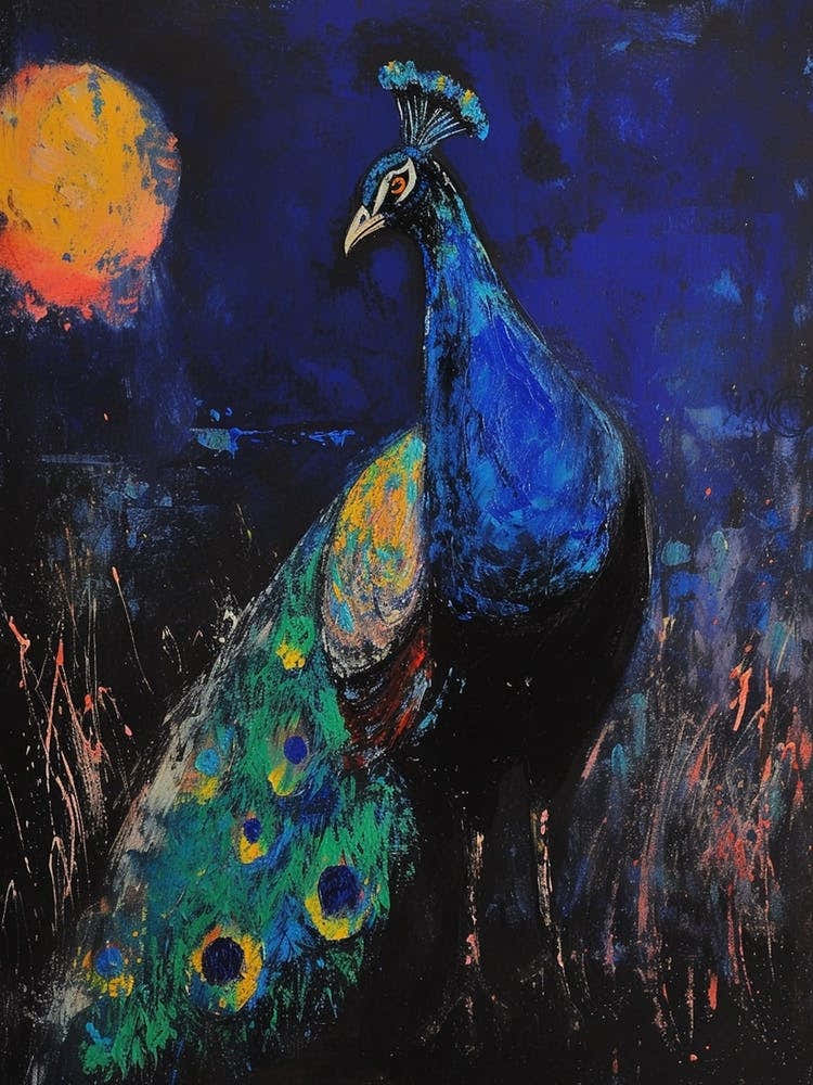 Peacock At Night Textured Painting 2