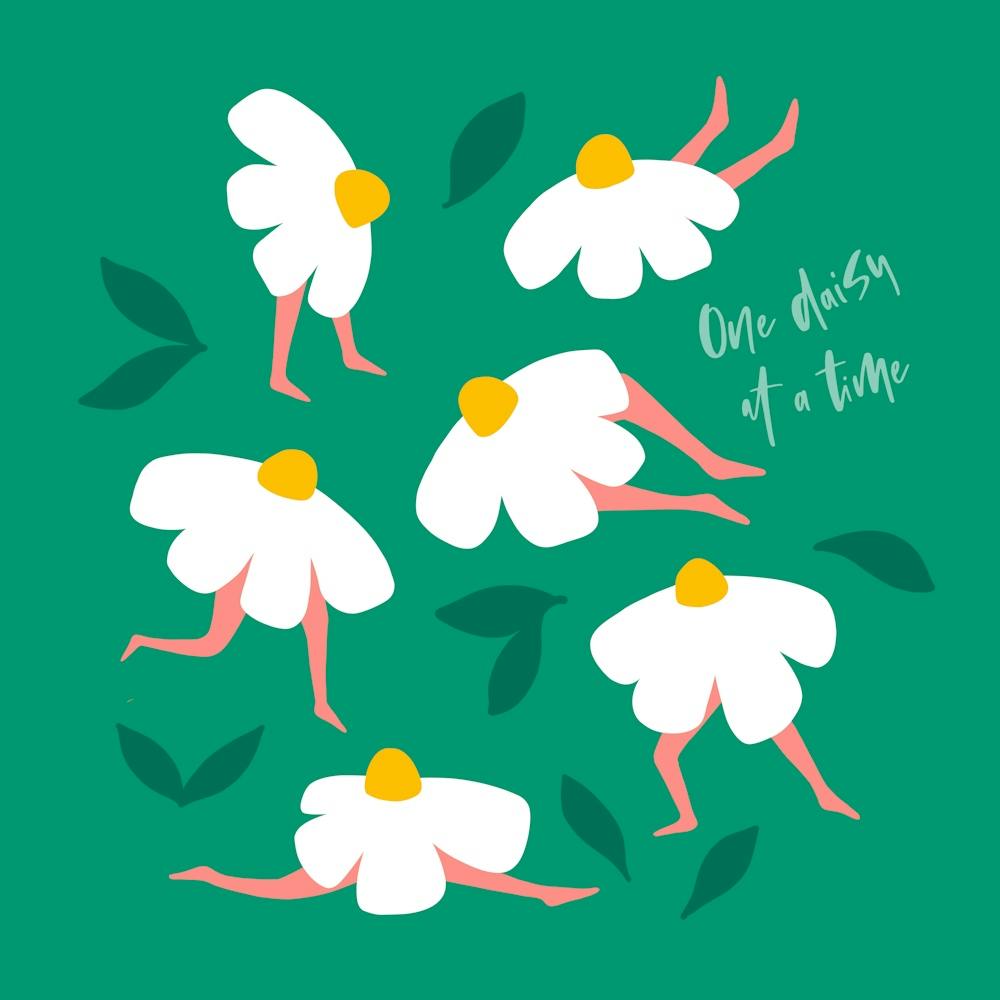 Boho Mindful Fitness Floral Pun 'One Daisy at a Time' - Green