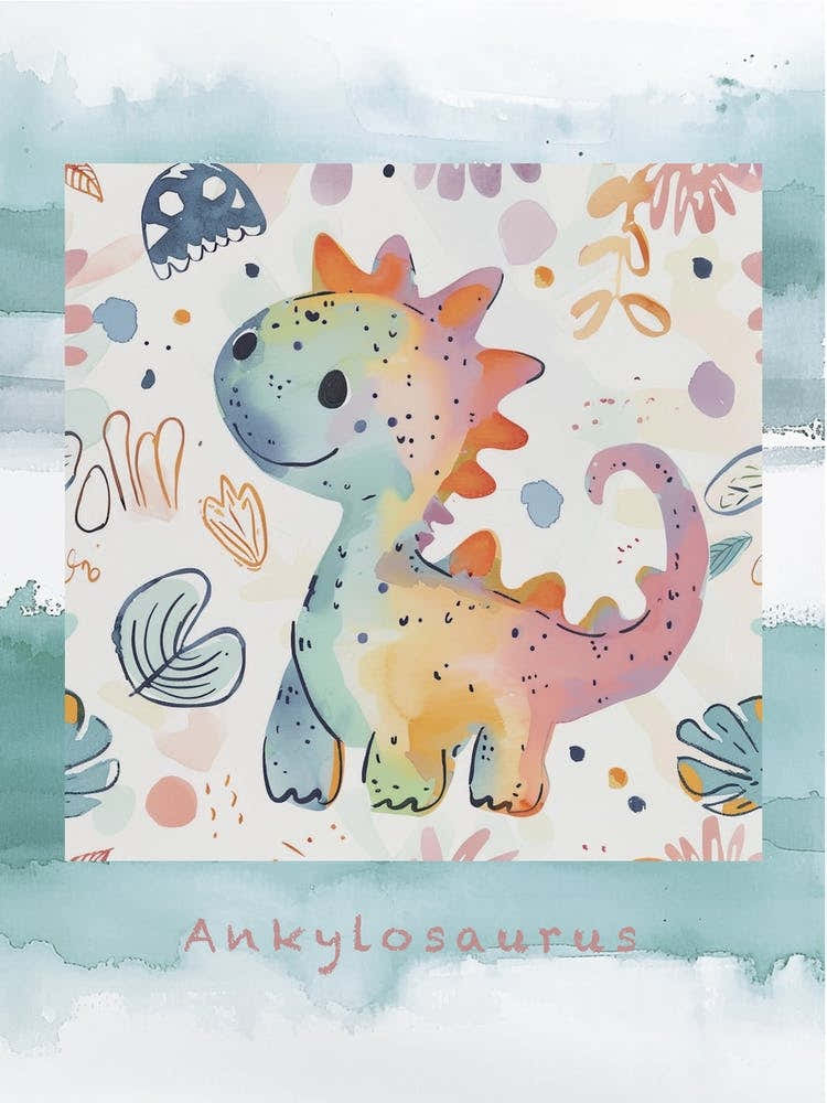 Cute Muted Pastels Ankylosaurus Dinosaur 1 Poster
