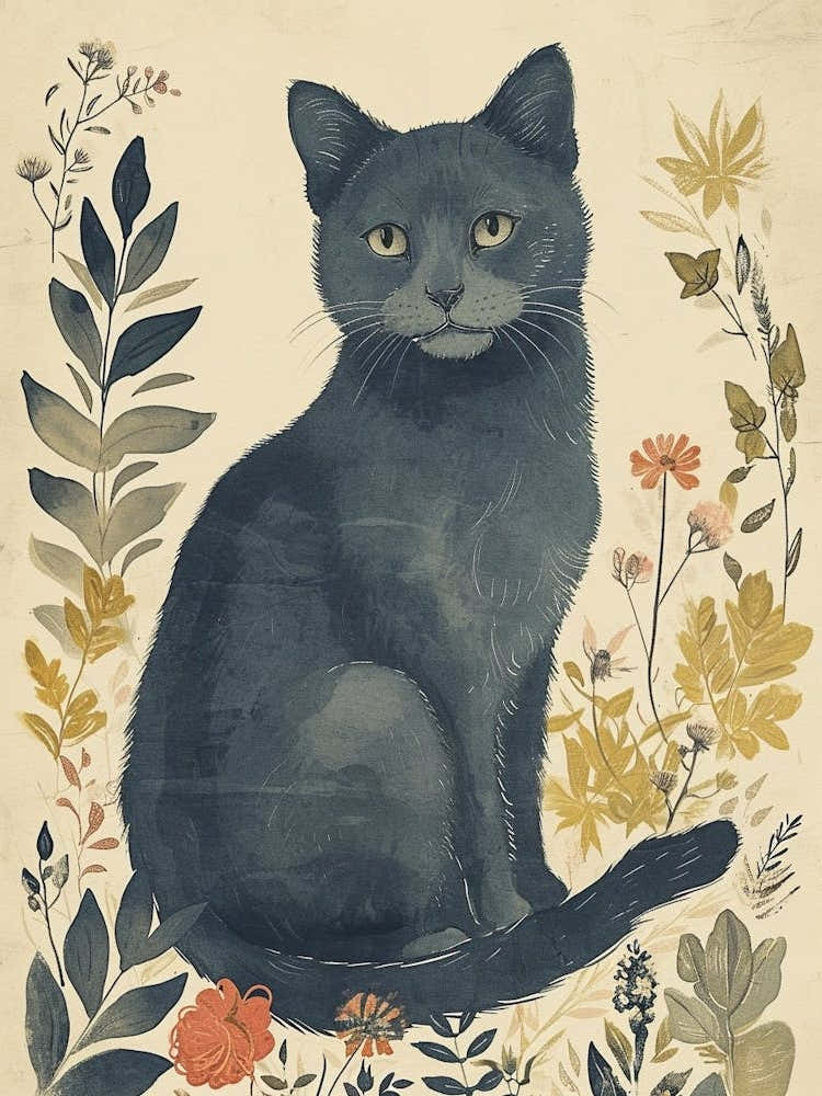 Russian Blue Cat Japanese Illustration 1