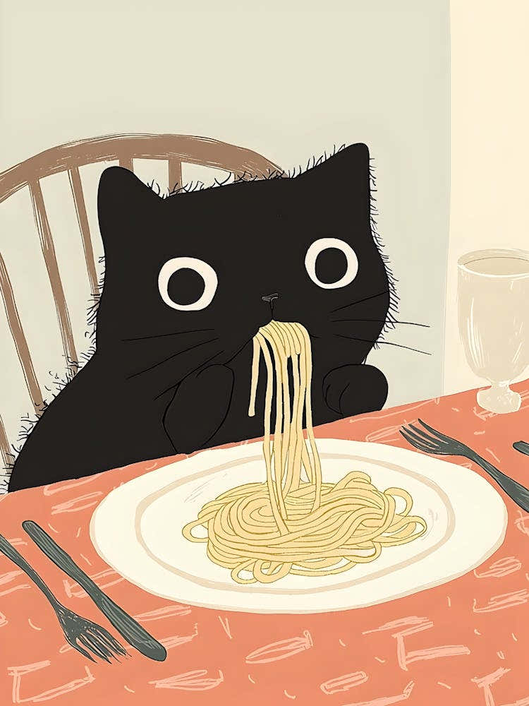 Cat Eating Spaghetti 4