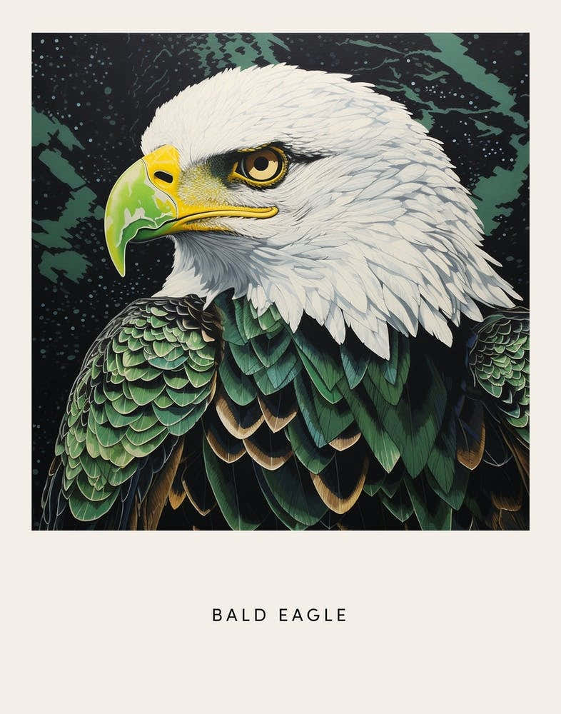 Ohara Koson Inspired Bird Painting Bald Eagle 1 Poster