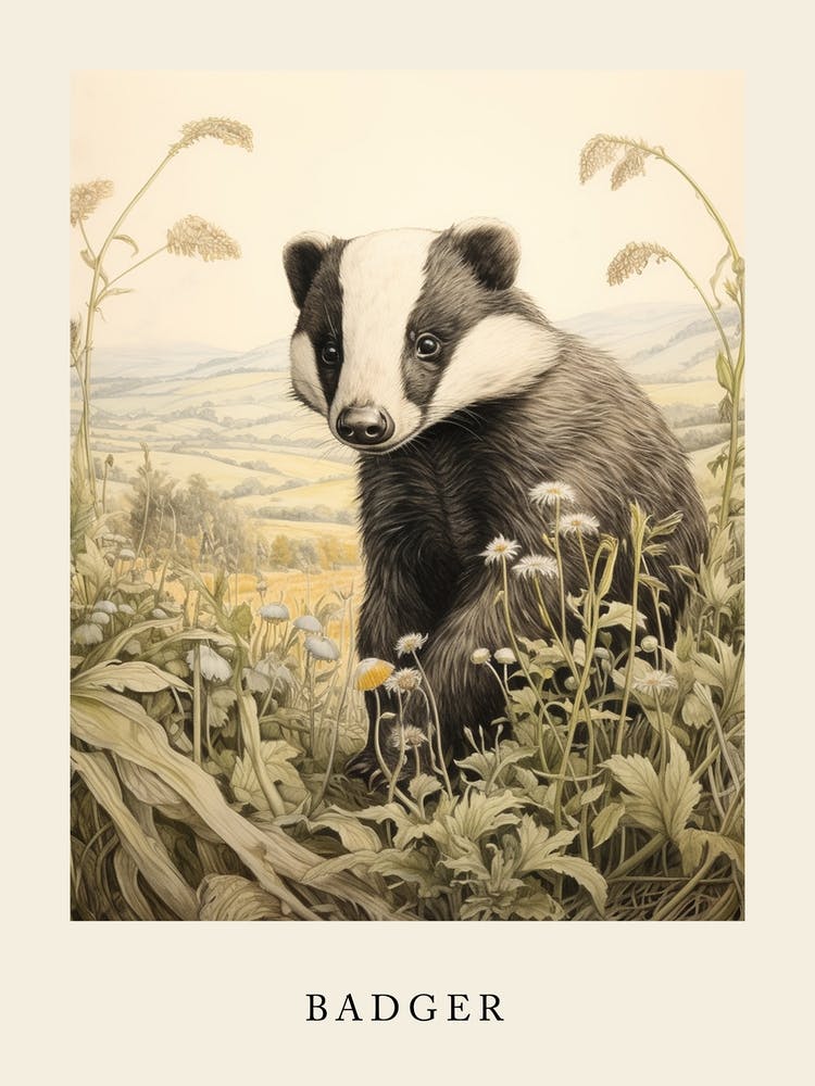 Beatrix Potter Inspired  Animal Watercolour Badger 1