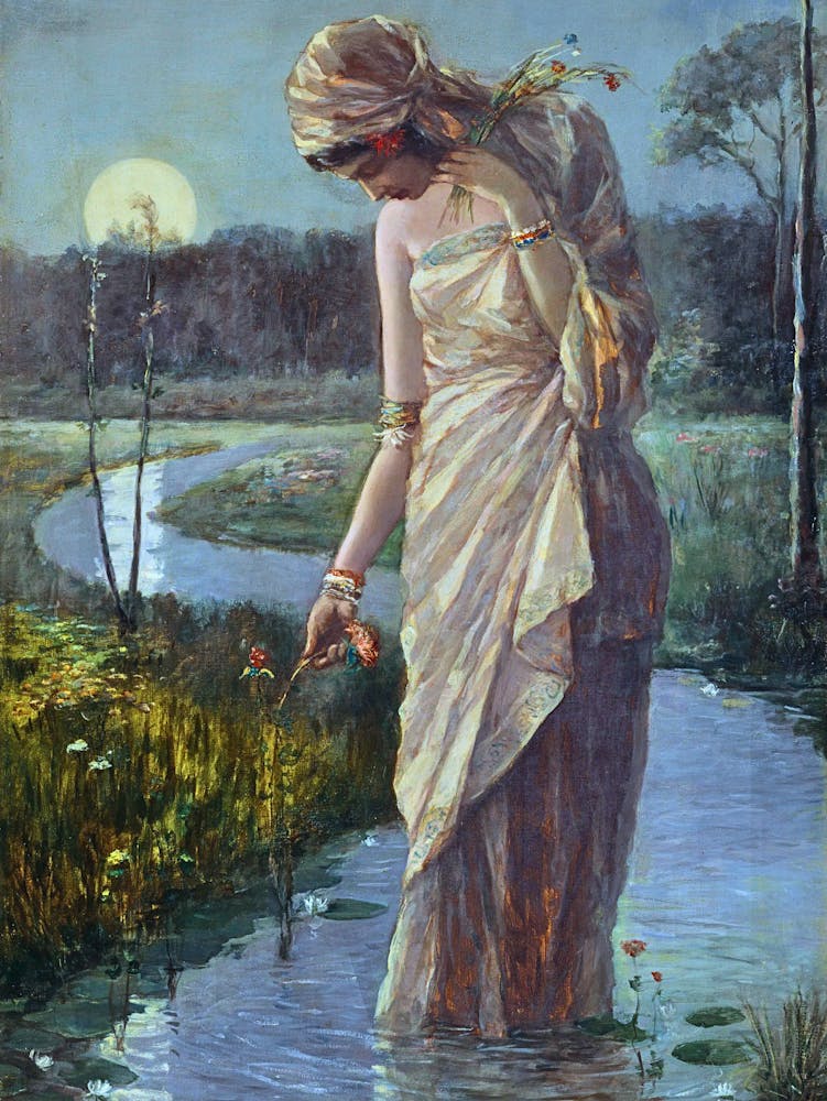 Woman in Moonlight c1930 by Hemendranath Mazumdar (Indian, 1894–1948) HD Remastered Immaculate