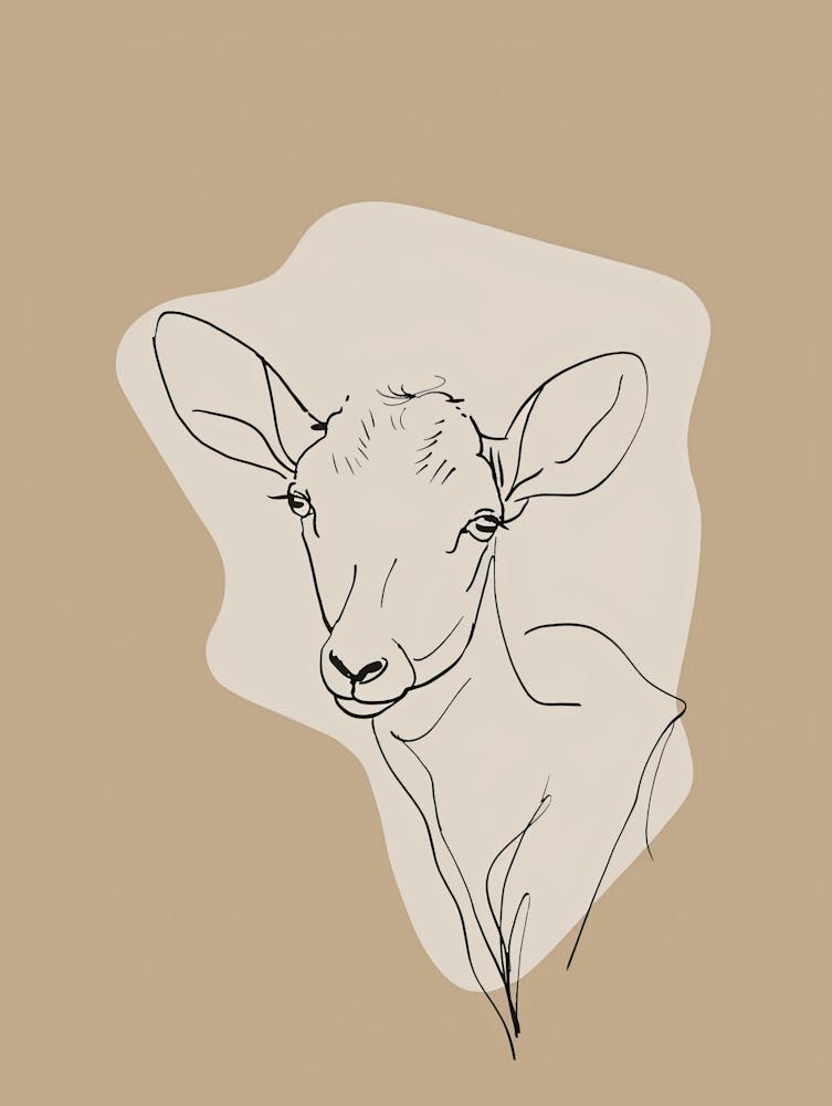 Head Of A Goat - Boho, Line Art
