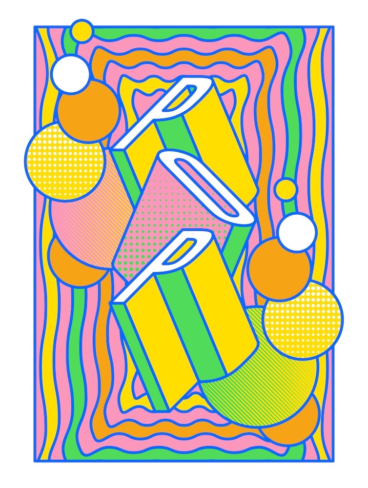 Po pMusic typography in bold neon colours