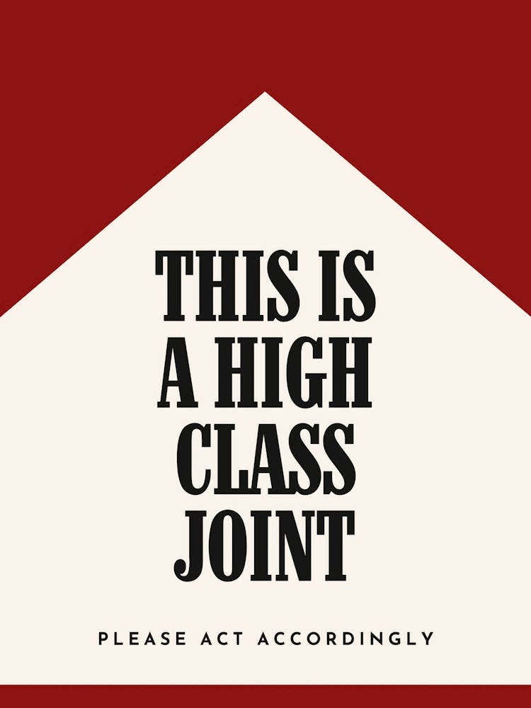 High Class Joint Poster Humorous Bold Typography Print Funny Minimalist Wall Art in Beige & Red for Neutral Modern Design, Funny Wall Print Entryway Poster Statement Print for Kitchen, Bar, or Office