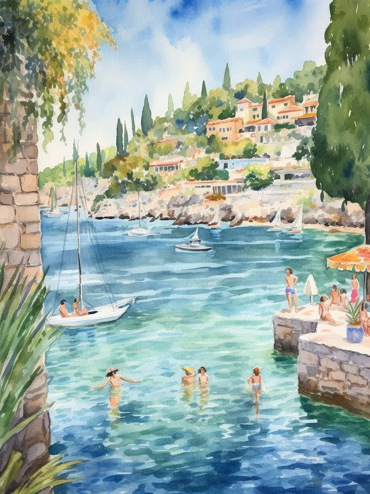 Swimming In Hvar Croatia Watercolour