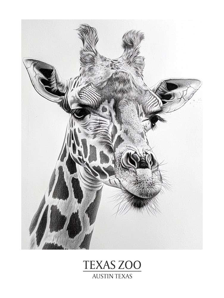 Zoo Austin Texas Black And White Drawing 1 Poster