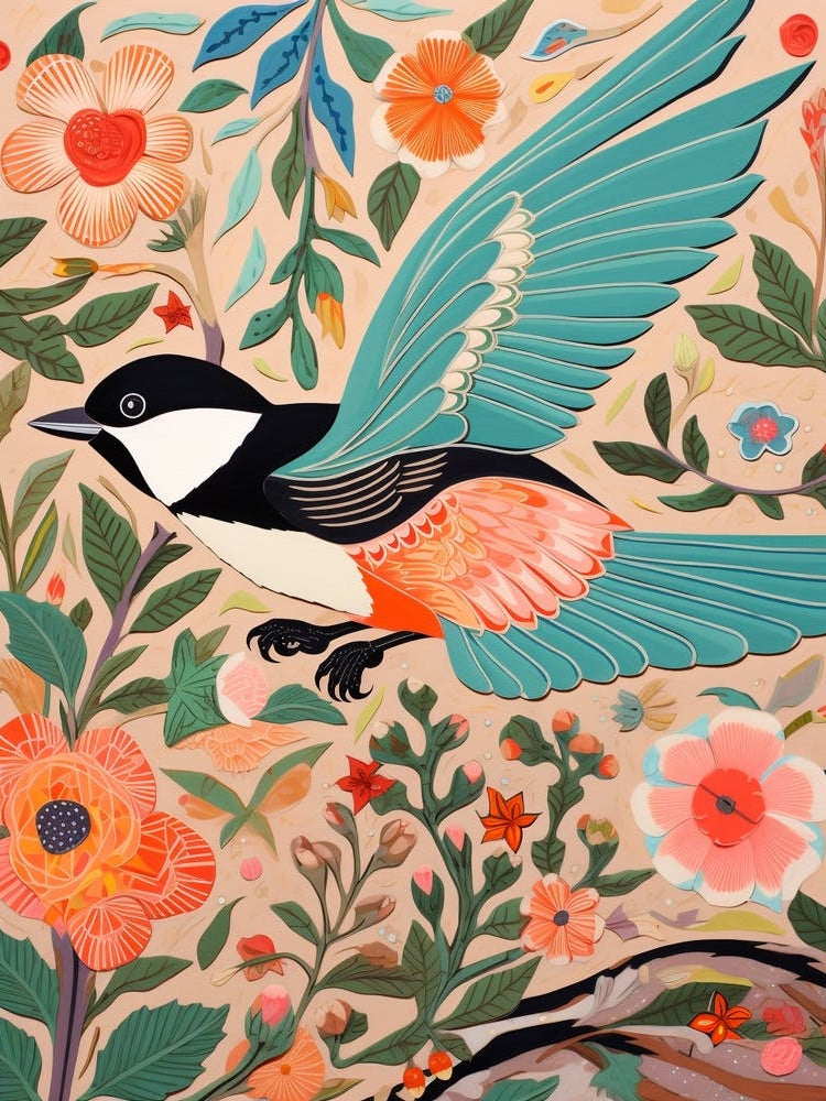 Maximalist Bird Painting Carolina Chickadee 2