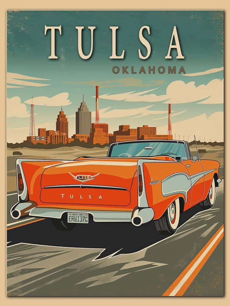 Tulsa Oklahoma Vintage Travel Poster