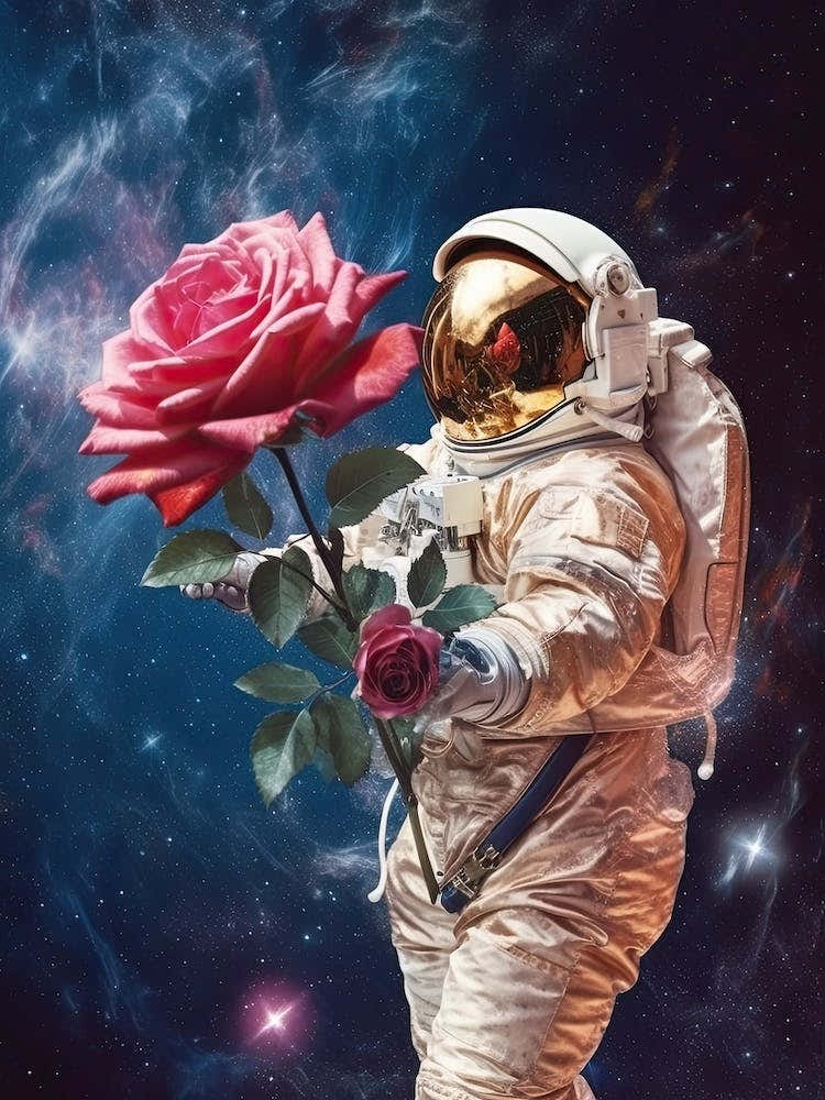 Astronaut With A Bouquet Of Flowers 10