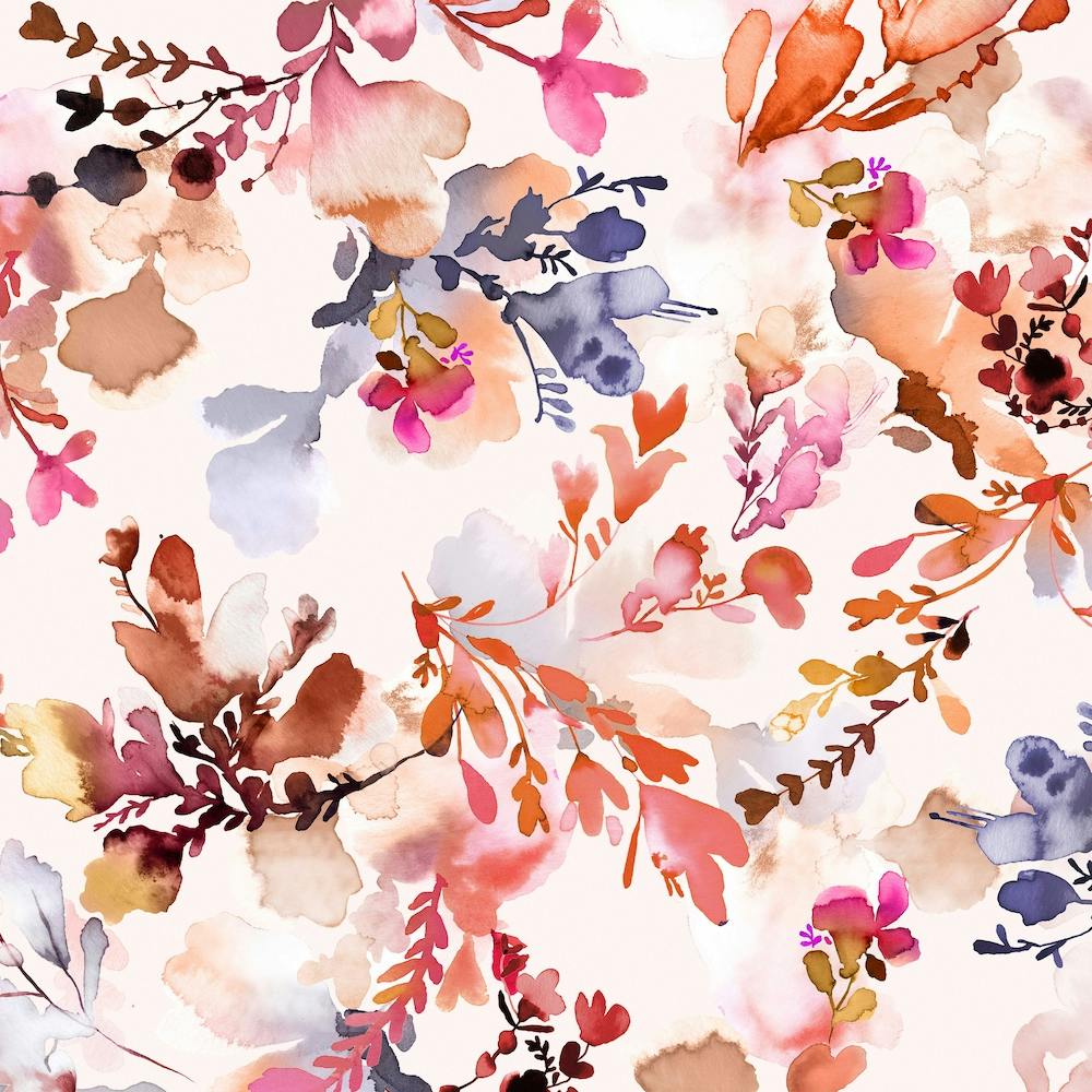 Delicate Watercolor Fall Flowers Orange Square